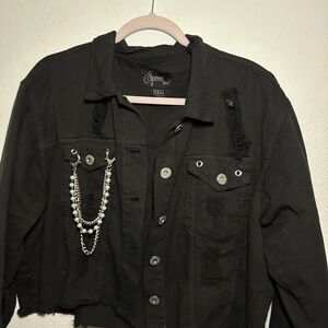 Black Denim Jacket with Chain Detail